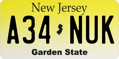 NJ license plate A34NUK