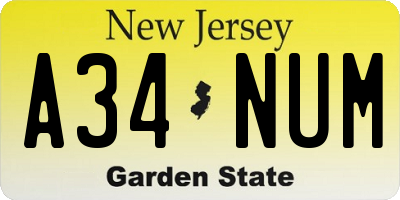 NJ license plate A34NUM