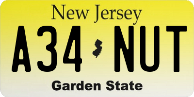 NJ license plate A34NUT