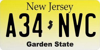 NJ license plate A34NVC