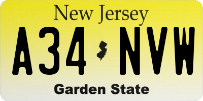 NJ license plate A34NVW