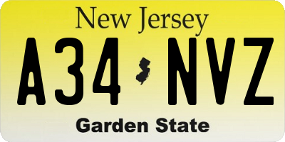 NJ license plate A34NVZ