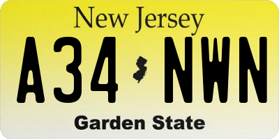 NJ license plate A34NWN