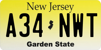 NJ license plate A34NWT