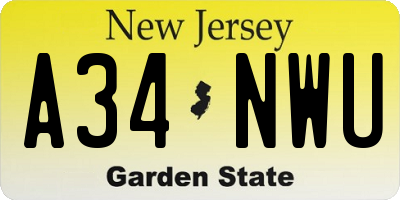 NJ license plate A34NWU