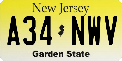 NJ license plate A34NWV