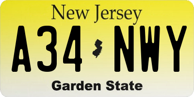 NJ license plate A34NWY