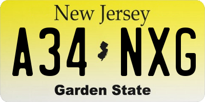 NJ license plate A34NXG