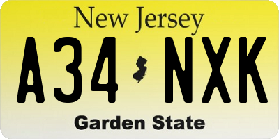 NJ license plate A34NXK