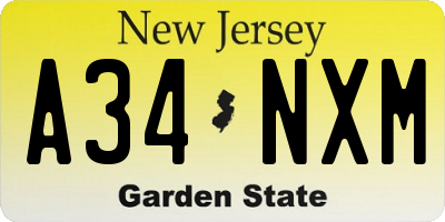 NJ license plate A34NXM