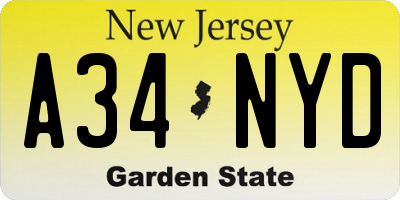 NJ license plate A34NYD