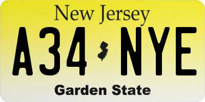 NJ license plate A34NYE