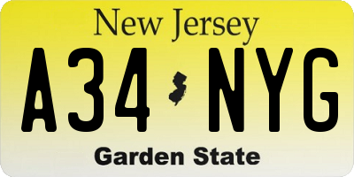NJ license plate A34NYG