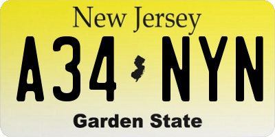 NJ license plate A34NYN