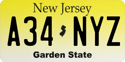 NJ license plate A34NYZ