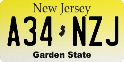 NJ license plate A34NZJ