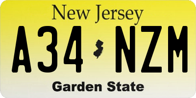 NJ license plate A34NZM