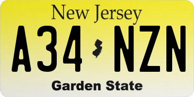 NJ license plate A34NZN