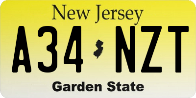 NJ license plate A34NZT
