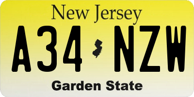 NJ license plate A34NZW