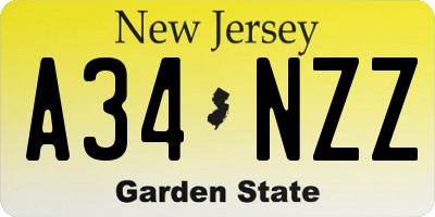 NJ license plate A34NZZ