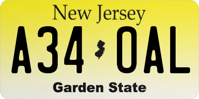 NJ license plate A34OAL
