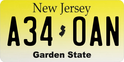 NJ license plate A34OAN
