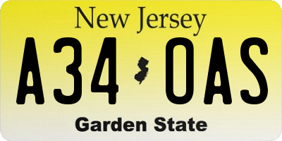 NJ license plate A34OAS