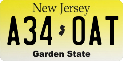 NJ license plate A34OAT