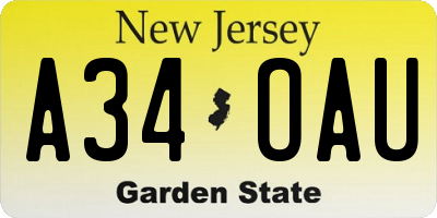 NJ license plate A34OAU