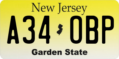 NJ license plate A34OBP