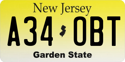 NJ license plate A34OBT