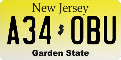 NJ license plate A34OBU