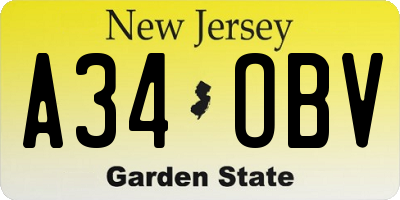 NJ license plate A34OBV