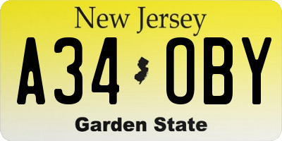 NJ license plate A34OBY