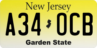 NJ license plate A34OCB