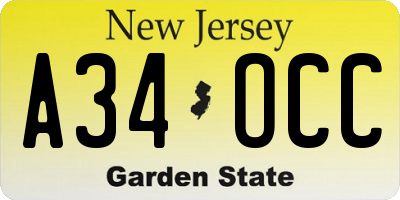 NJ license plate A34OCC