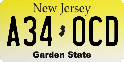 NJ license plate A34OCD