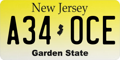 NJ license plate A34OCE
