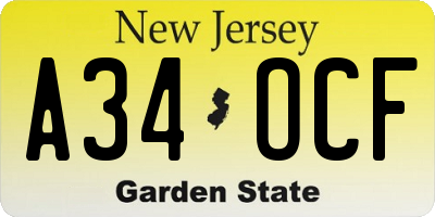 NJ license plate A34OCF