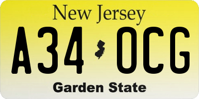 NJ license plate A34OCG