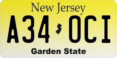 NJ license plate A34OCI