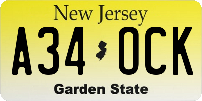 NJ license plate A34OCK