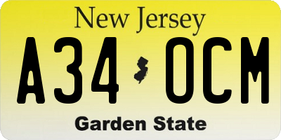 NJ license plate A34OCM