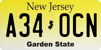 NJ license plate A34OCN
