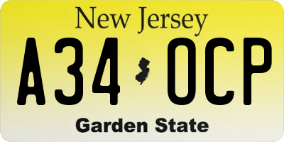 NJ license plate A34OCP