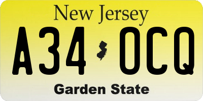 NJ license plate A34OCQ
