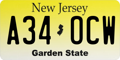 NJ license plate A34OCW