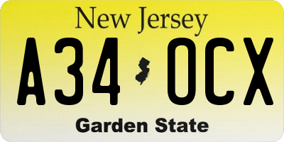 NJ license plate A34OCX