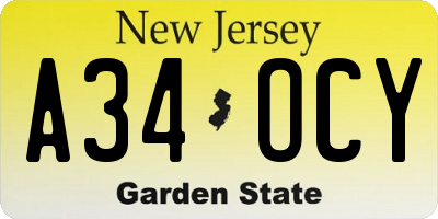 NJ license plate A34OCY
